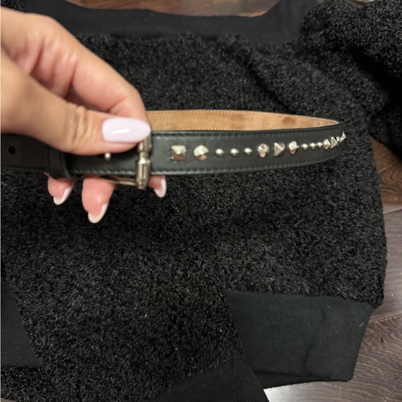 Gucci Stud leather black belt skinny belt with silver buckle - Picture 4 of 7